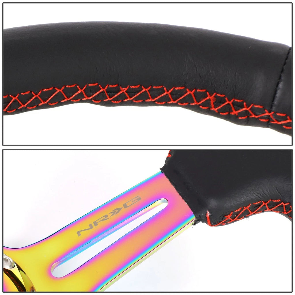 NRG 35cm Neo Chrome Leather Steering Wheel for Universal Fit (3" Deep)