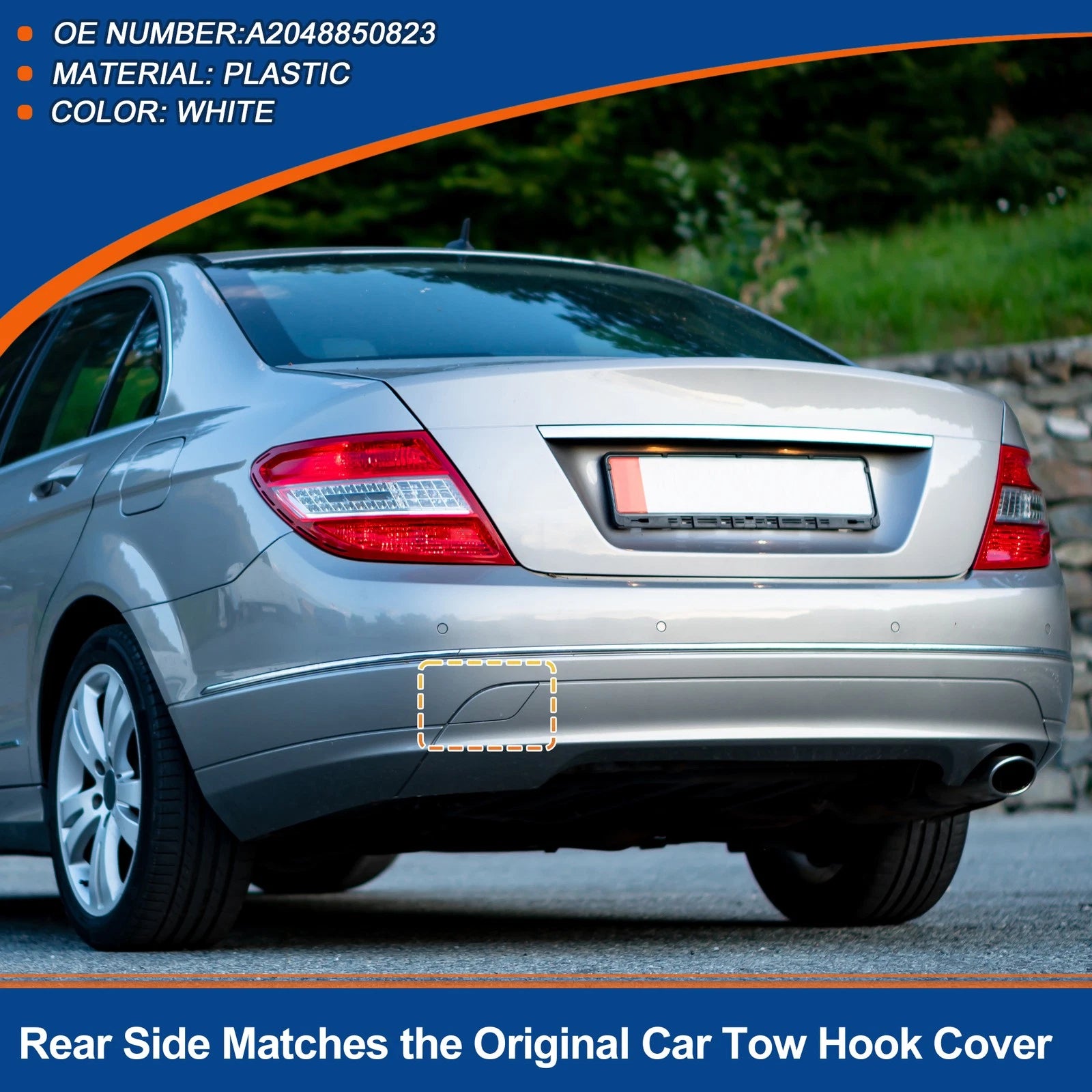 Tow Hook Cover for Mercedes-Benz C W204 (2007–2014) No.A2048850823 White