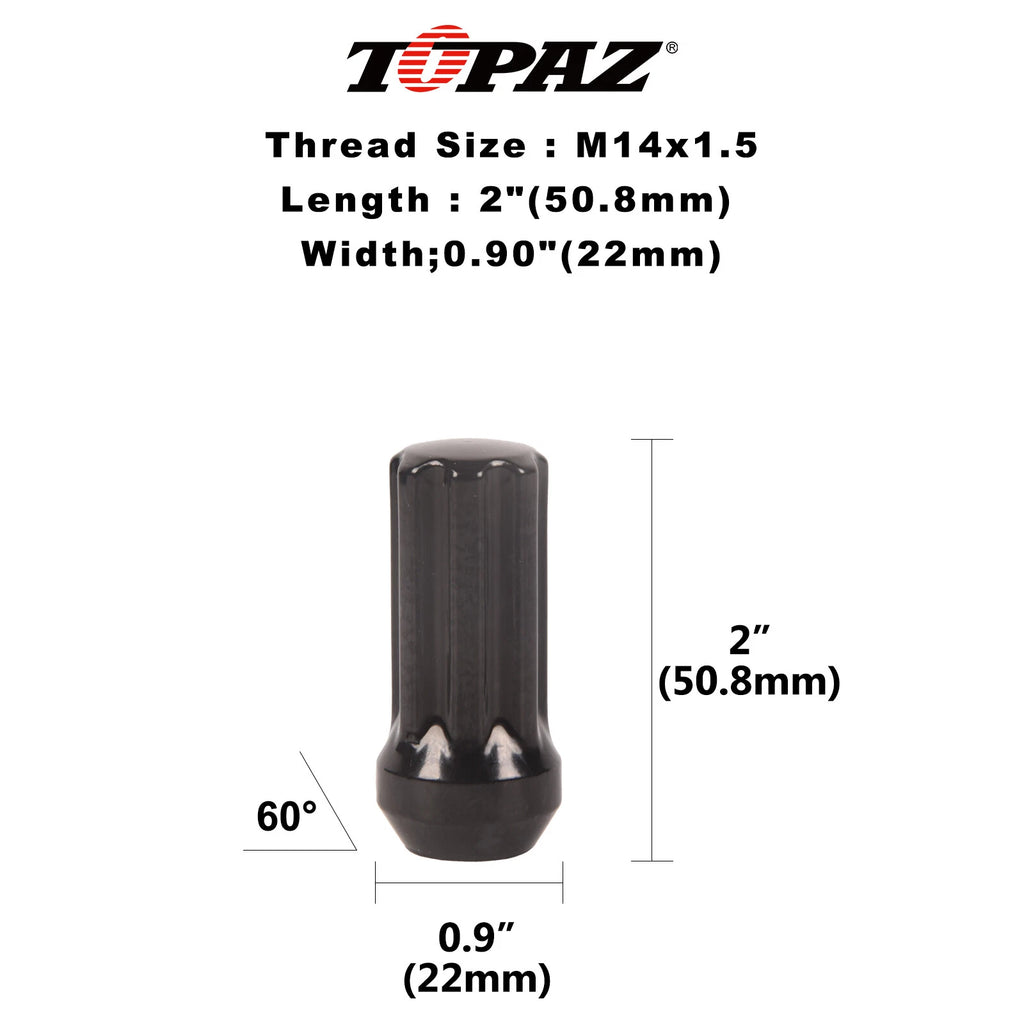 Set of 24 Black 7 Spline Lug Nuts 14x1.5 for Chevy GMC Silverado Sierra 1500