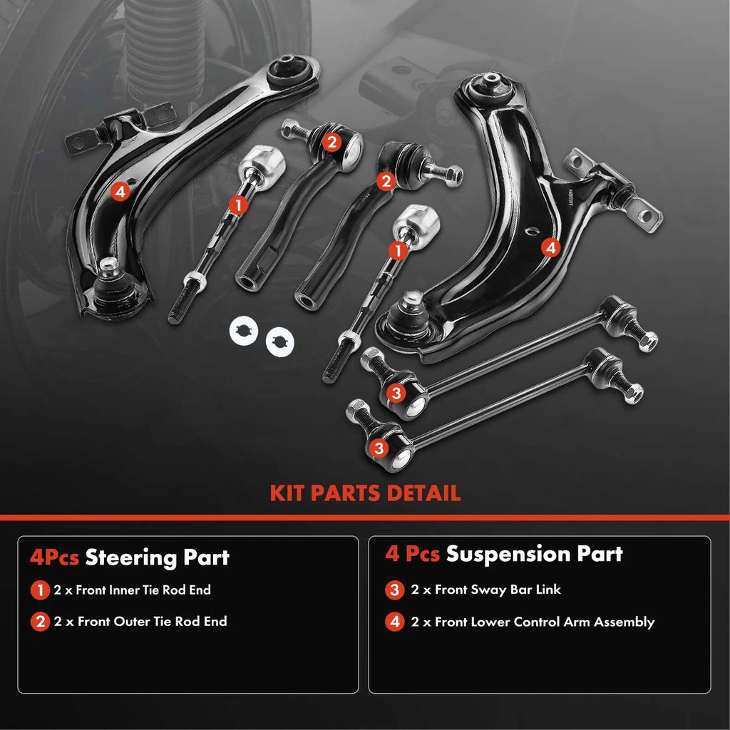 8X Control Arm Sway Bar & Tie Rod for Nissan Sentra (2007–2012)