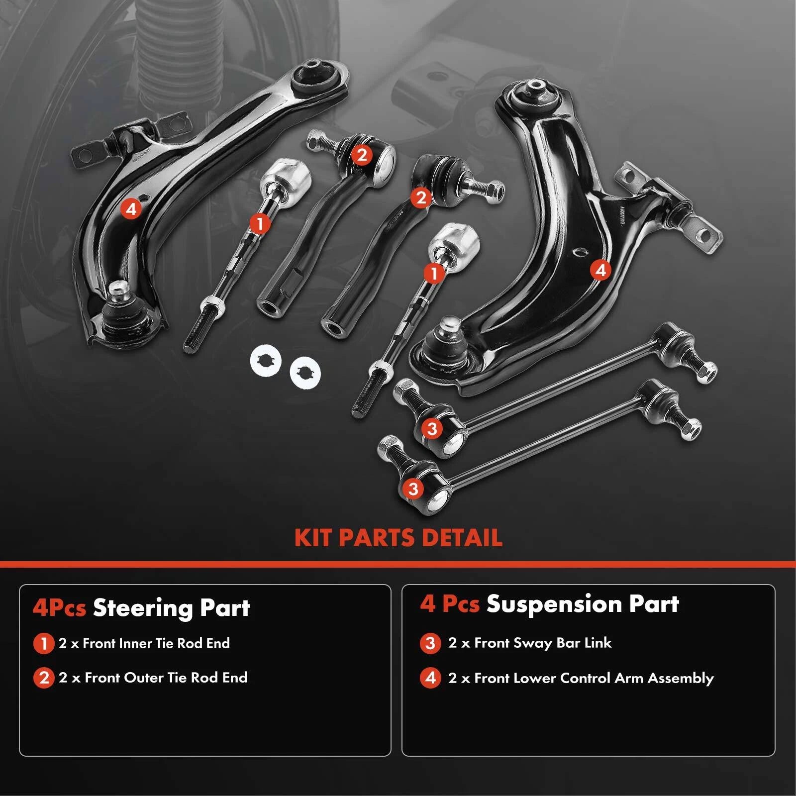 8X Control Arm Sway Bar & Tie Rod for Nissan Sentra (2007–2012)
