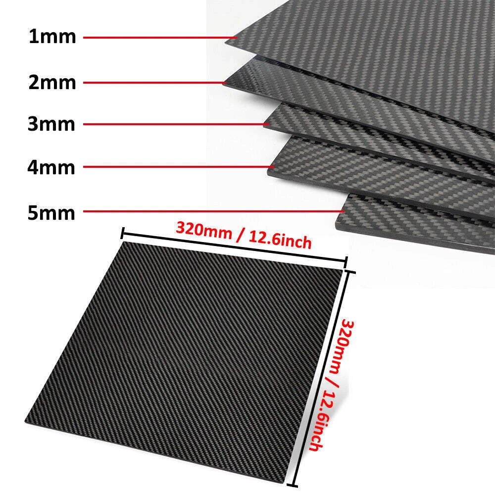 3K Real Carbon Fiber Sheet Laminate Panel 320x320mm 1-5mm Thickness