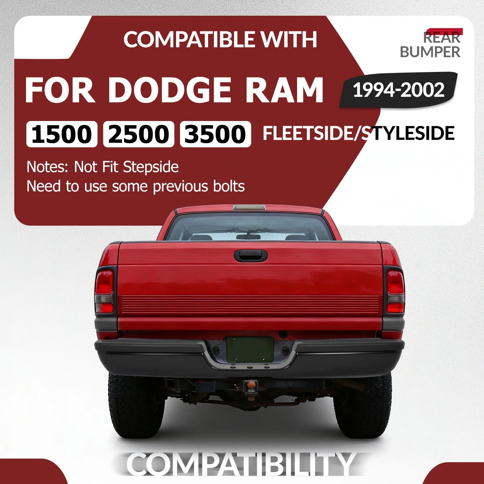 Steel Rear Step Bumper Assembly for Dodge RAM 1500 2500 3500 (1994–2002)