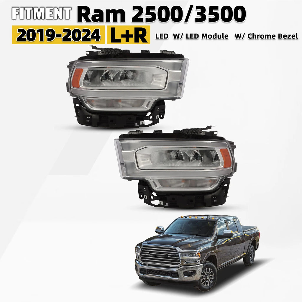 Full LED Headlights with Reflector Chrome for Ram 2500 3500 (2019–2024)