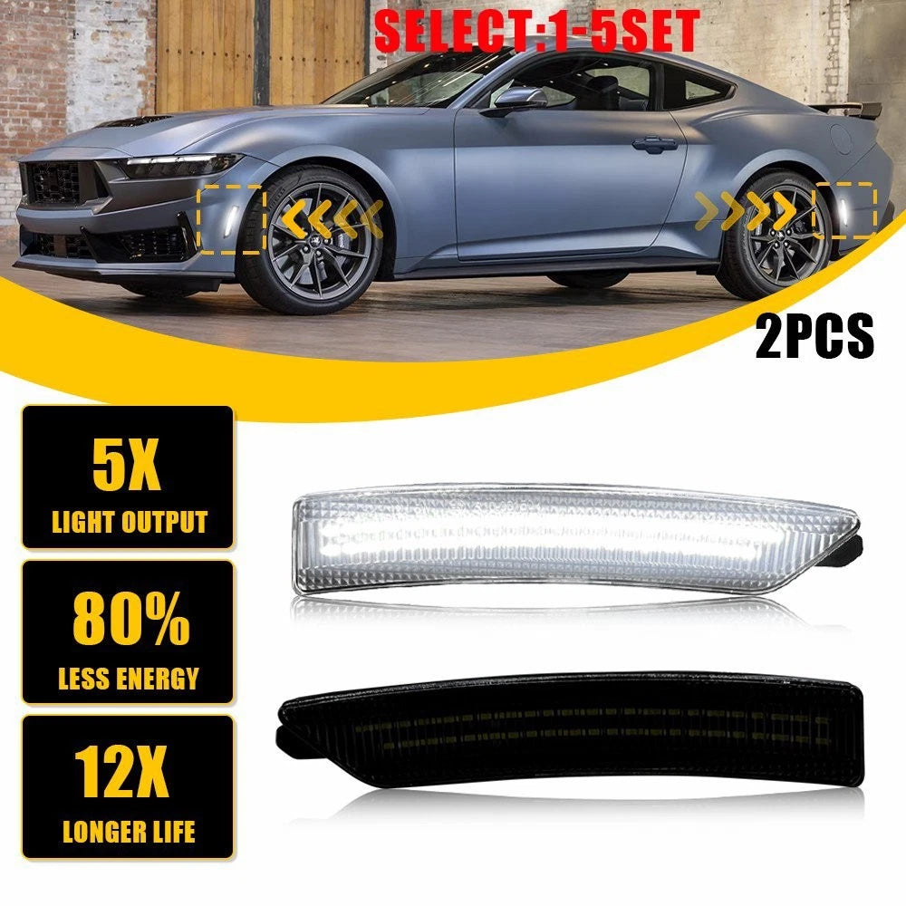 2X Smoke White LED Front Rear Side Marker Light for Ford Mustang (2024–2025)