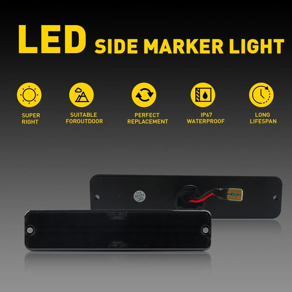 Front Amber Smoke LED Side Marker Lights for Jeep Wrangler YJ (1987-1995)