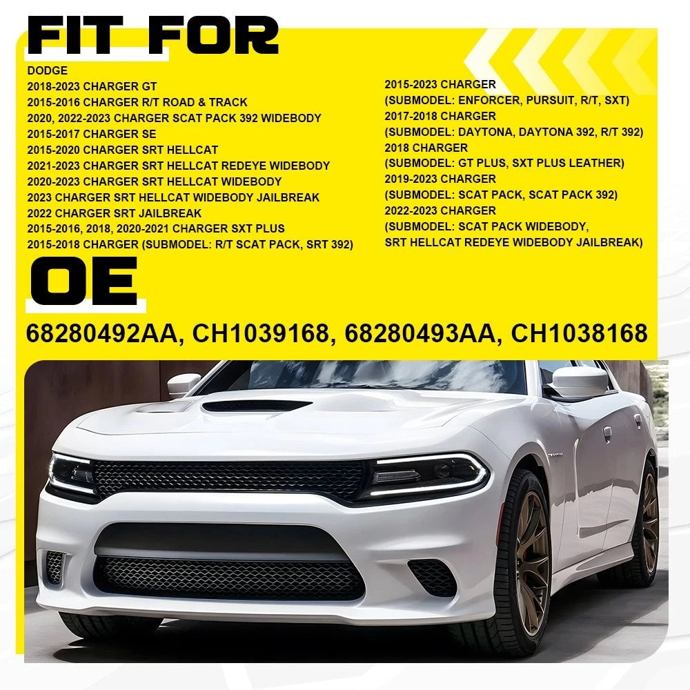 Fog Light Grilles Set of 2 for Dodge Charger (2015–2025) with Brackets