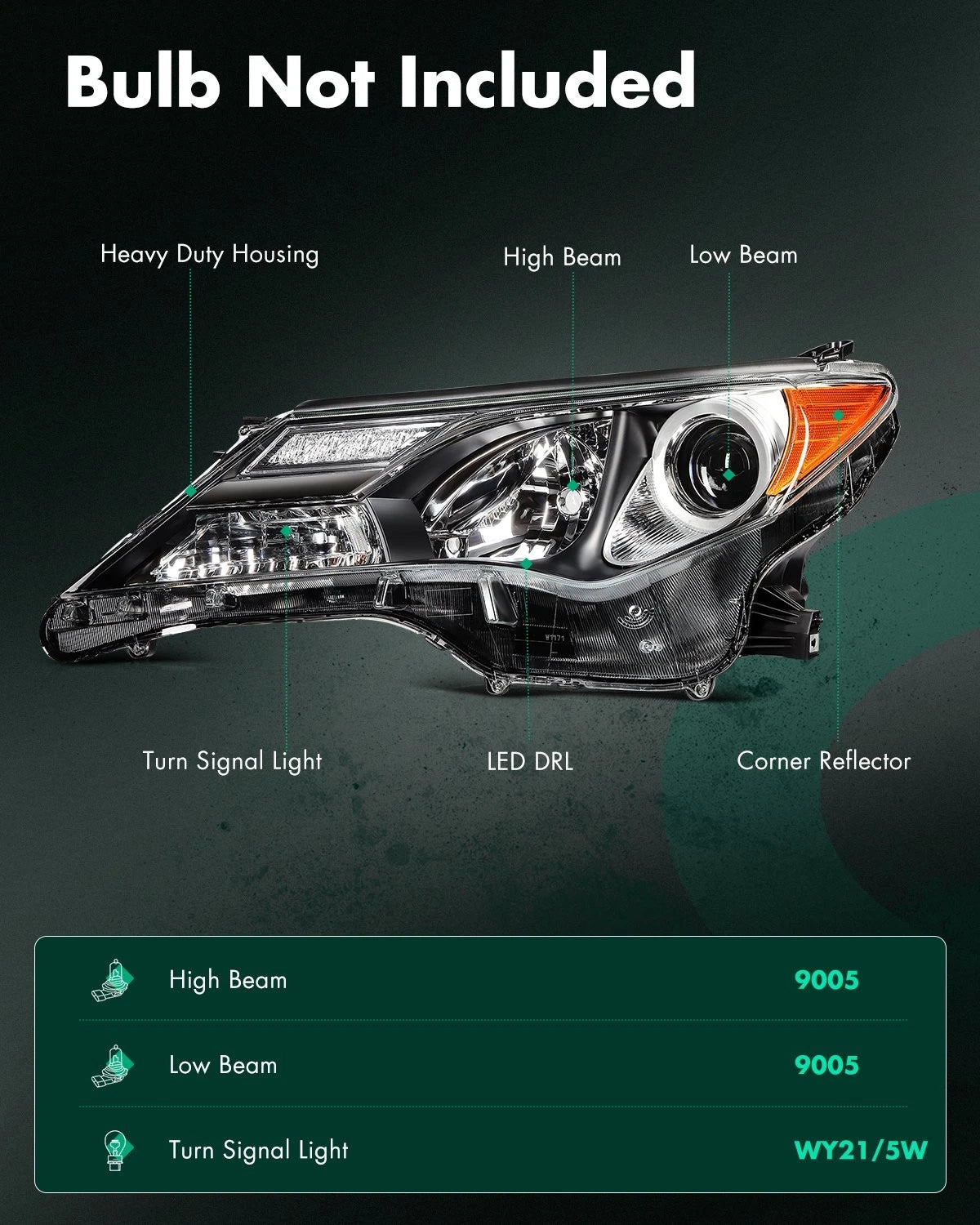 Set of 2 Halogen Headlights Assembly for Toyota RAV4 (2013–2015)