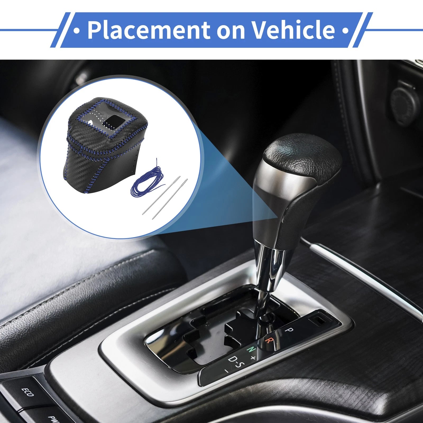 Gear Shift Knob Cover for Nissan Rogue (2021–2024) Black Carbon Fiber Blue