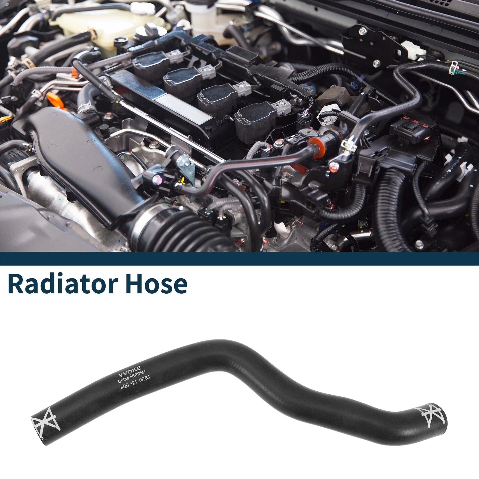Radiator Hose Coolant Pipe for Volkswagen Polo (2006–2010) 6Q0121157BJ Rubber Black
