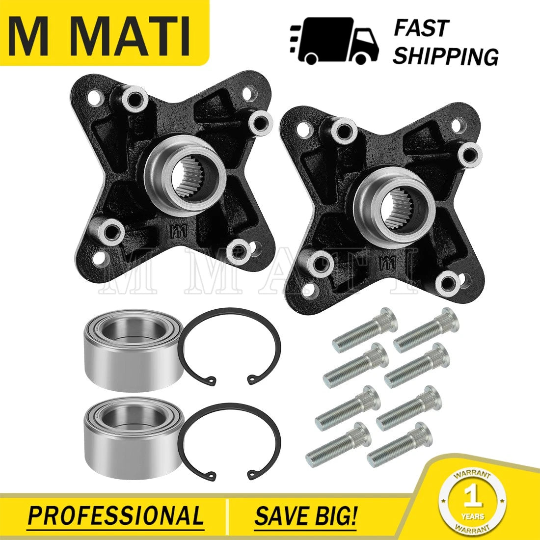 2X Rear Wheel Hub with Bearings for Polaris RZR 900 RZR 4 900 (2011–2014)