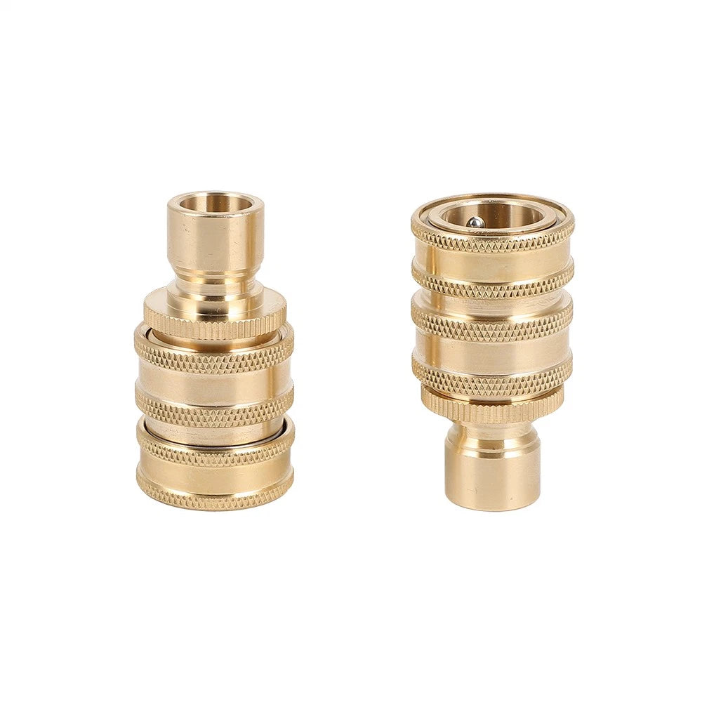 Set of 2 Solid Brass 3/4" Garden Hose Quick Connect Connectors