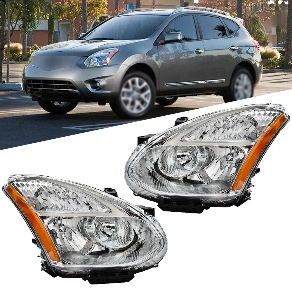 Set of 2 Halogen Headlights for Nissan Rogue (2008–2013) Chrome