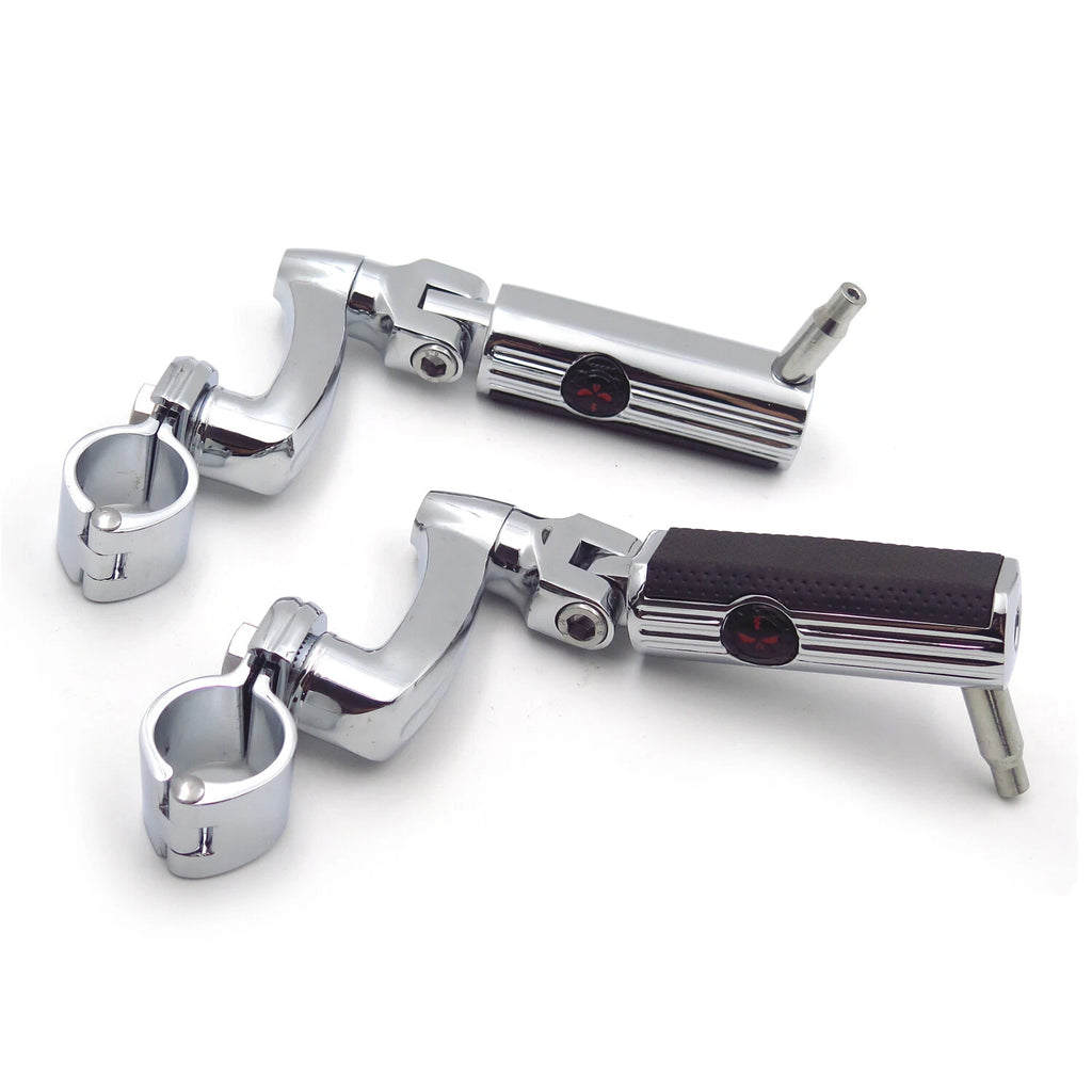 Chrome Gear Skull Arched Footpeg Mount Kit for Engine Guard 1.25" (Fits Various)