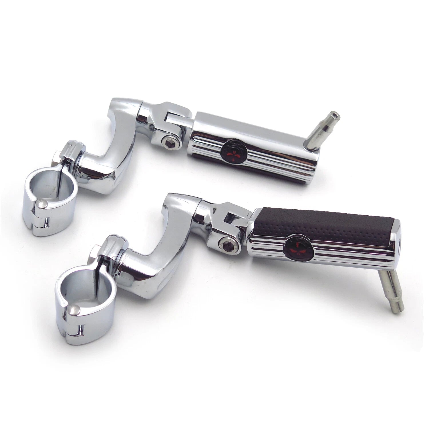 Chrome Gear Skull Arched Footpeg Mount Kit for Engine Guard 1.25" (Fits Various)