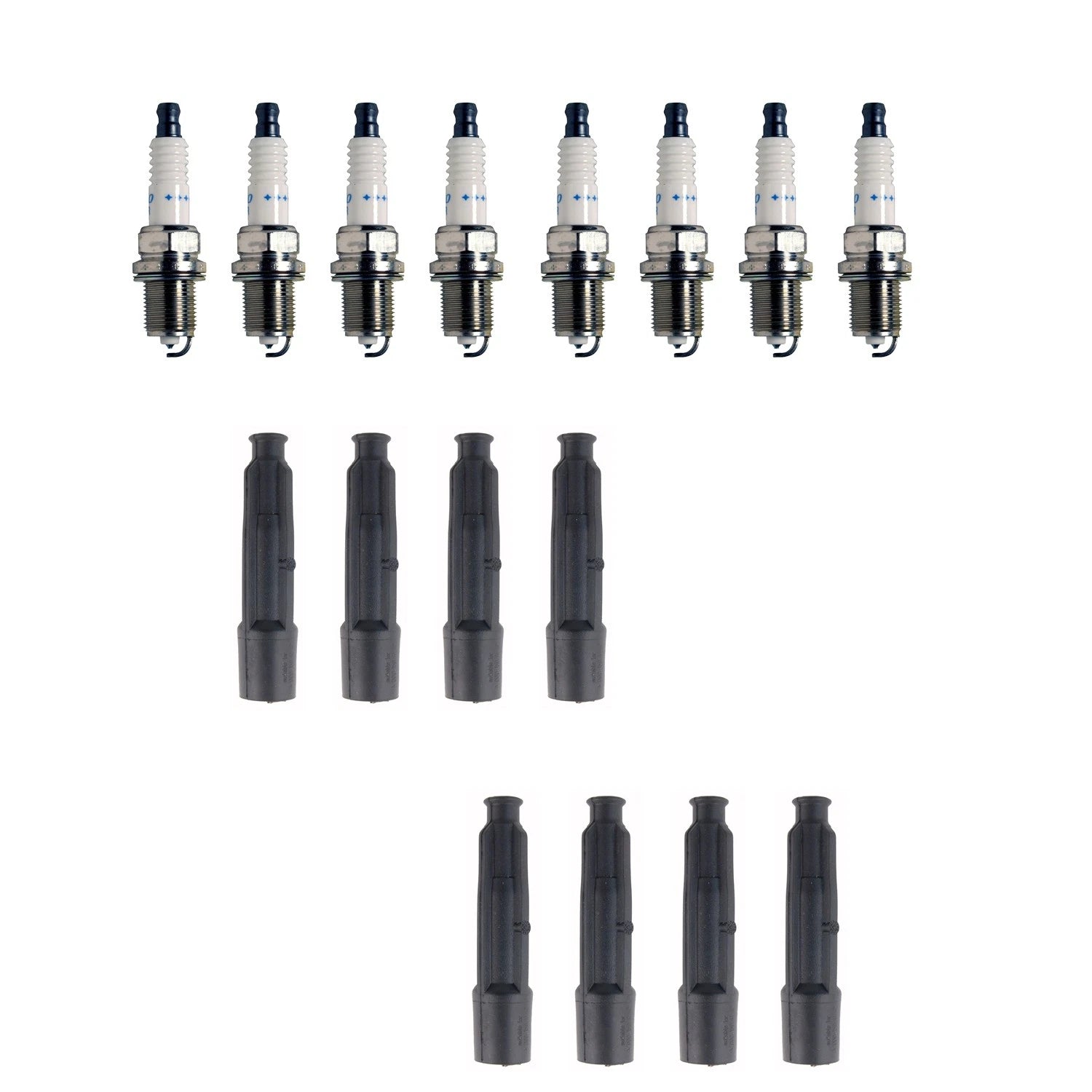 Set of 8 Denso Double Platinum Spark Plugs & NGK Ignition Coil Boot Kit for W140 S420 S500 (1992–1999)