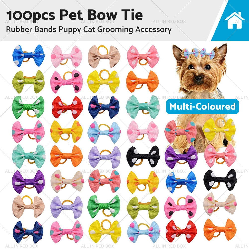 Set of 4 Pet Hair Bows Rubber Bands for Small Dogs and Cats