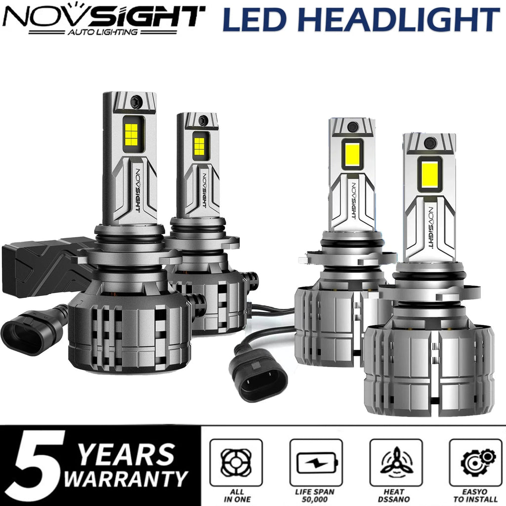 4X 9005+9006 LED Headlight Bulbs Kit for NOVSIGHT (High Low Beam, 6500K)