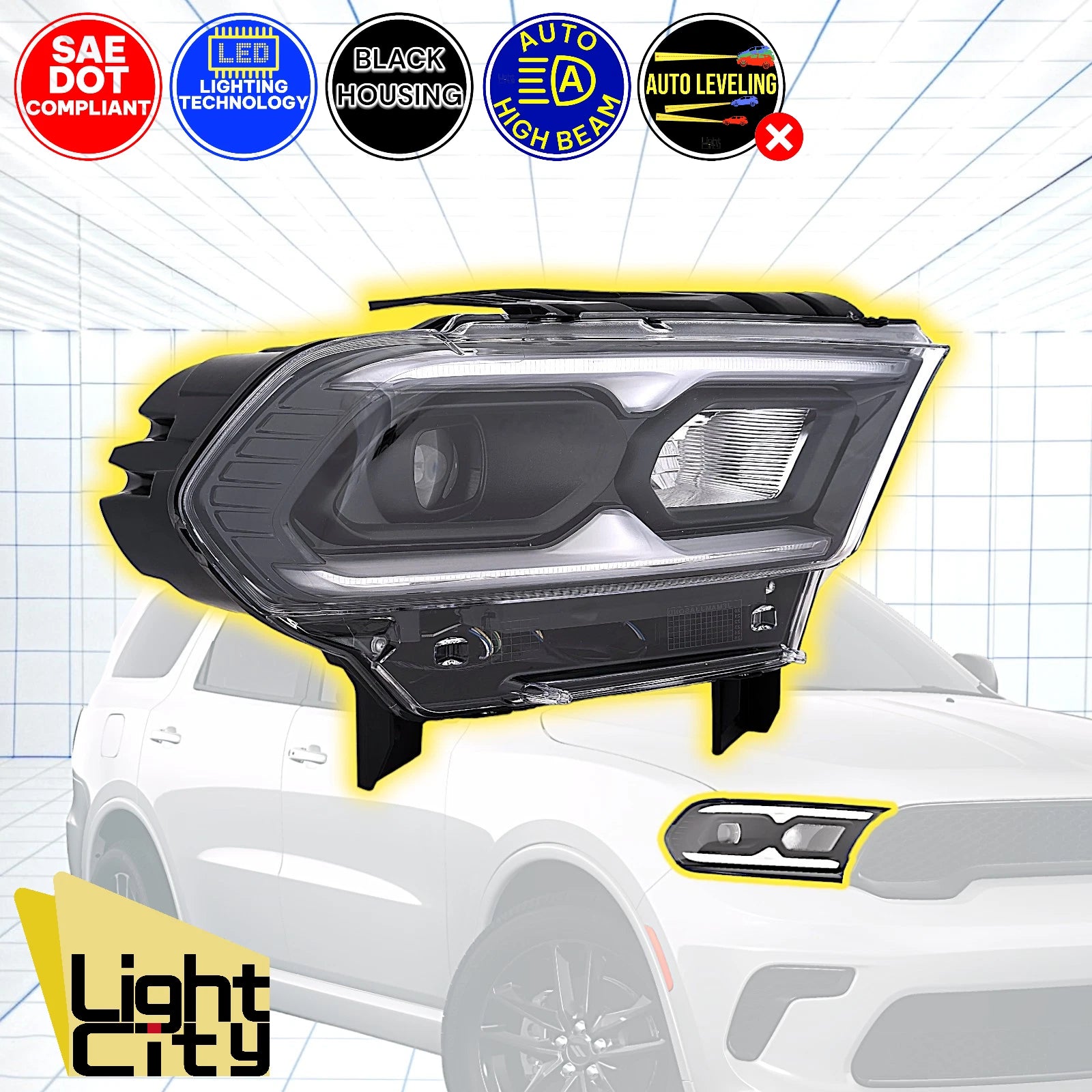 LED Auto Hi-Beam Headlight for Dodge Durango (2021–2024) RH Black