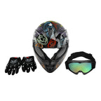 Youth Motocross Helmet Set for ATV/Dirt Bike (Full Face, Goggles, Gloves)