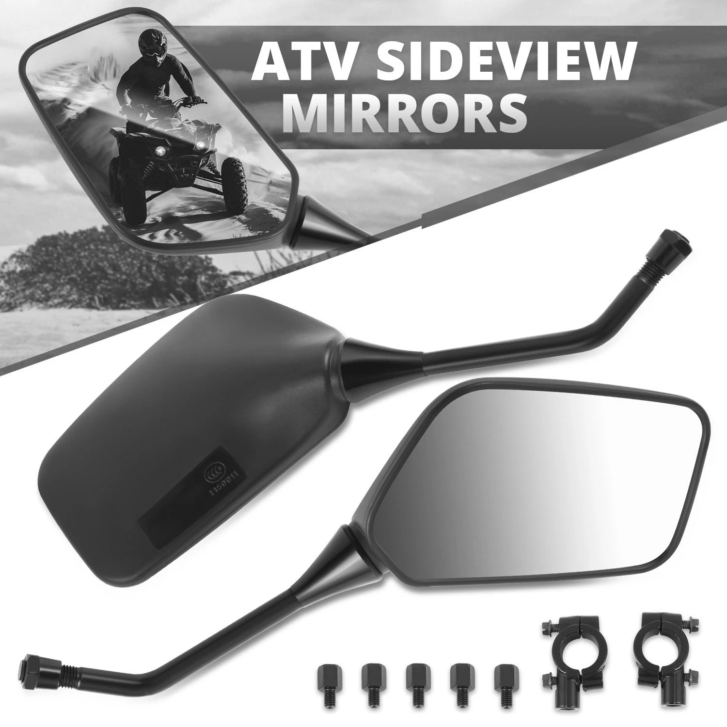 Universal ATV Side View Mirror Handlebar Mount Bolt-In - Black Textured