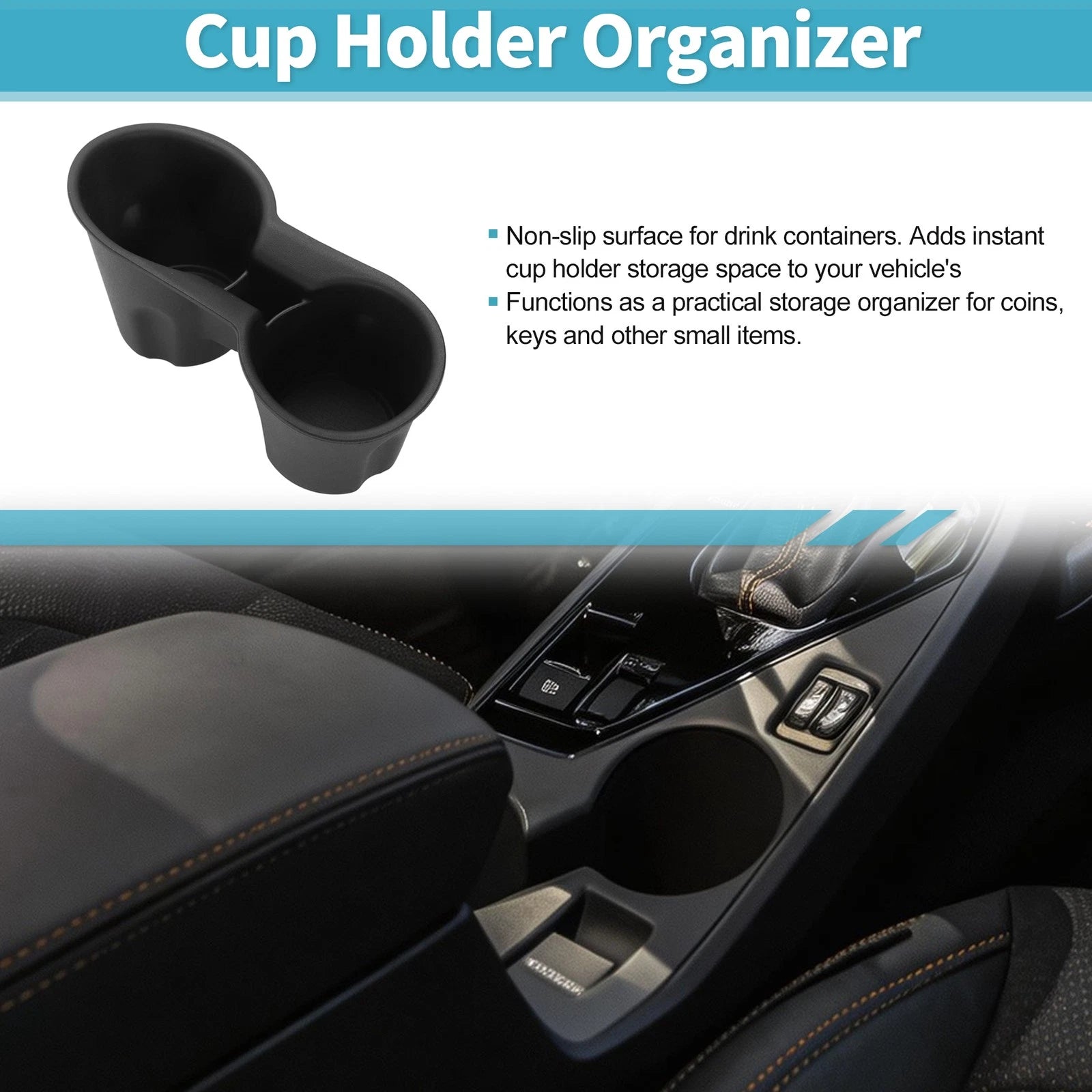 Center Console Cup Holder Organizer for Subaru Crosstrek (2024–2025) TPE Black