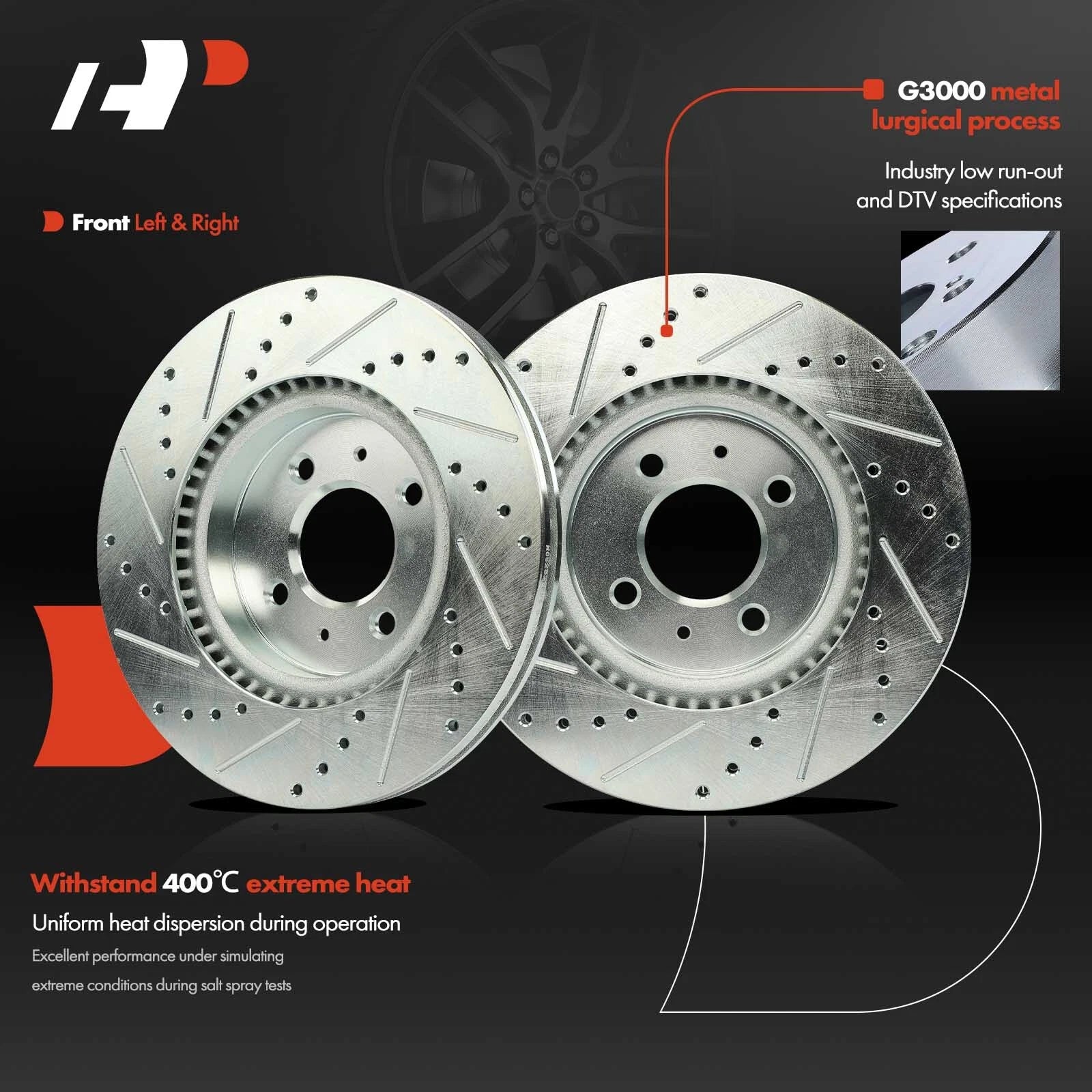 Front Side Drilled Brake Rotors for Hyundai Accent (2018–2020) Kia Rio
