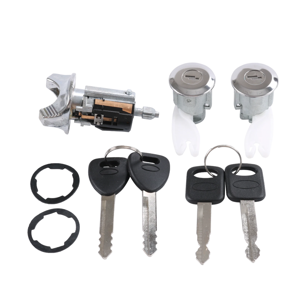 Set of 2 Ignition Key Switch Lock Cylinder & Chrome Tumbler for Ford