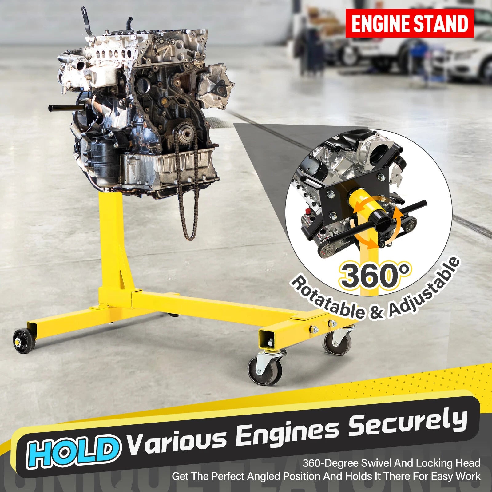 Engine Stand for Universal Use (1500lbs Capacity, 360 Degree Rotating)