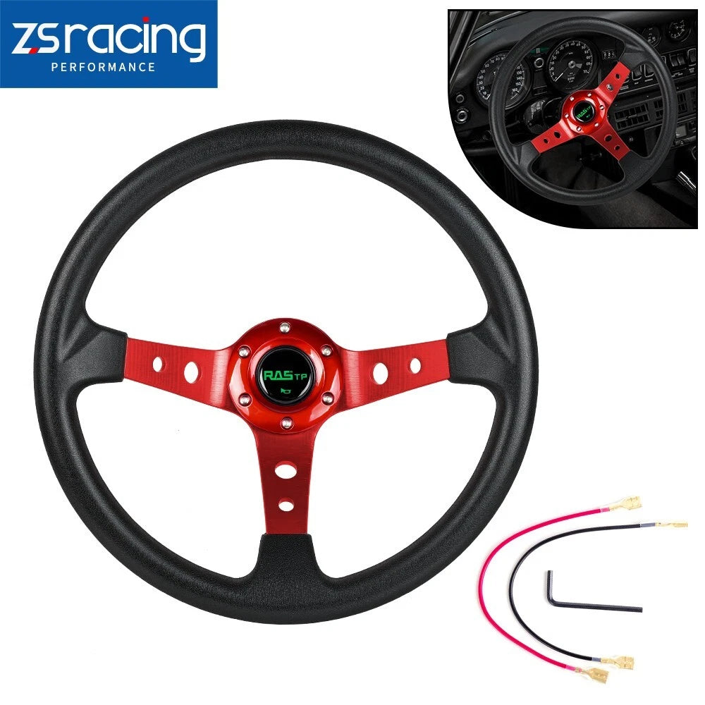14" Deep Dish Racing Steering Wheel for Universal Fit (Aluminum + PU)