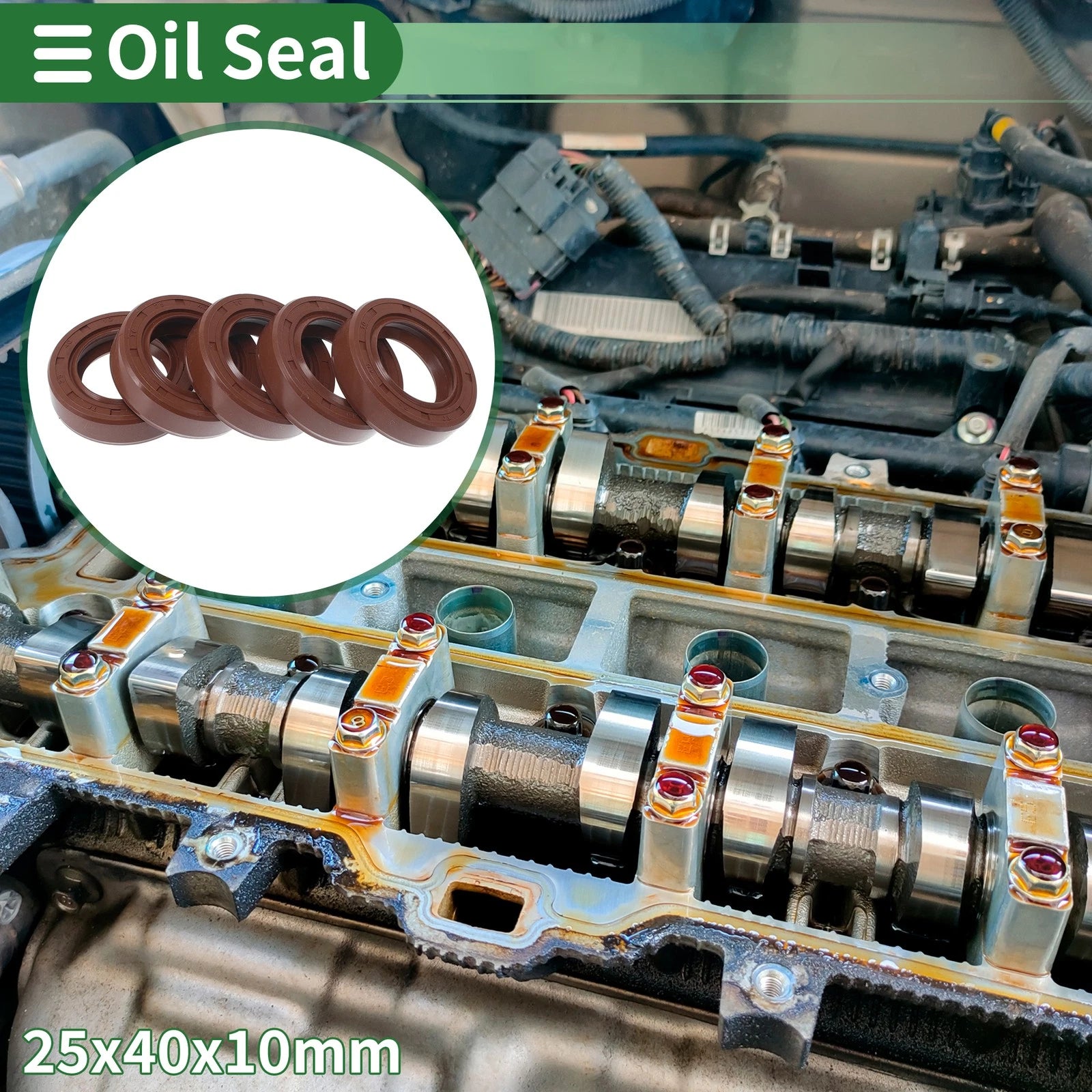 Set of 5 Oil Seal Rotary Shaft Seal FKM Rubber 25x40x10mm