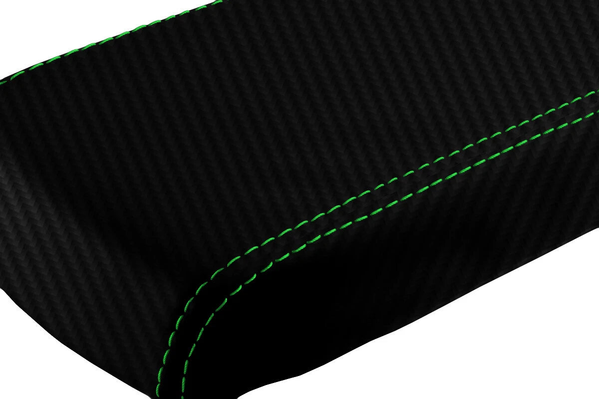 Console Lid Armrest Cover for Dodge Durango (2004–2009) Carbon Fiber Green Stitch