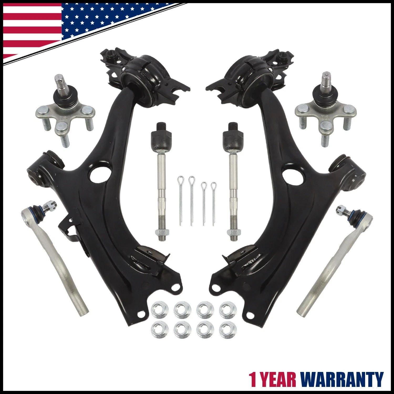 Front Lower Control Arms w/Ball Joints Tie Rod Ends for Honda Civic (2016–2019)