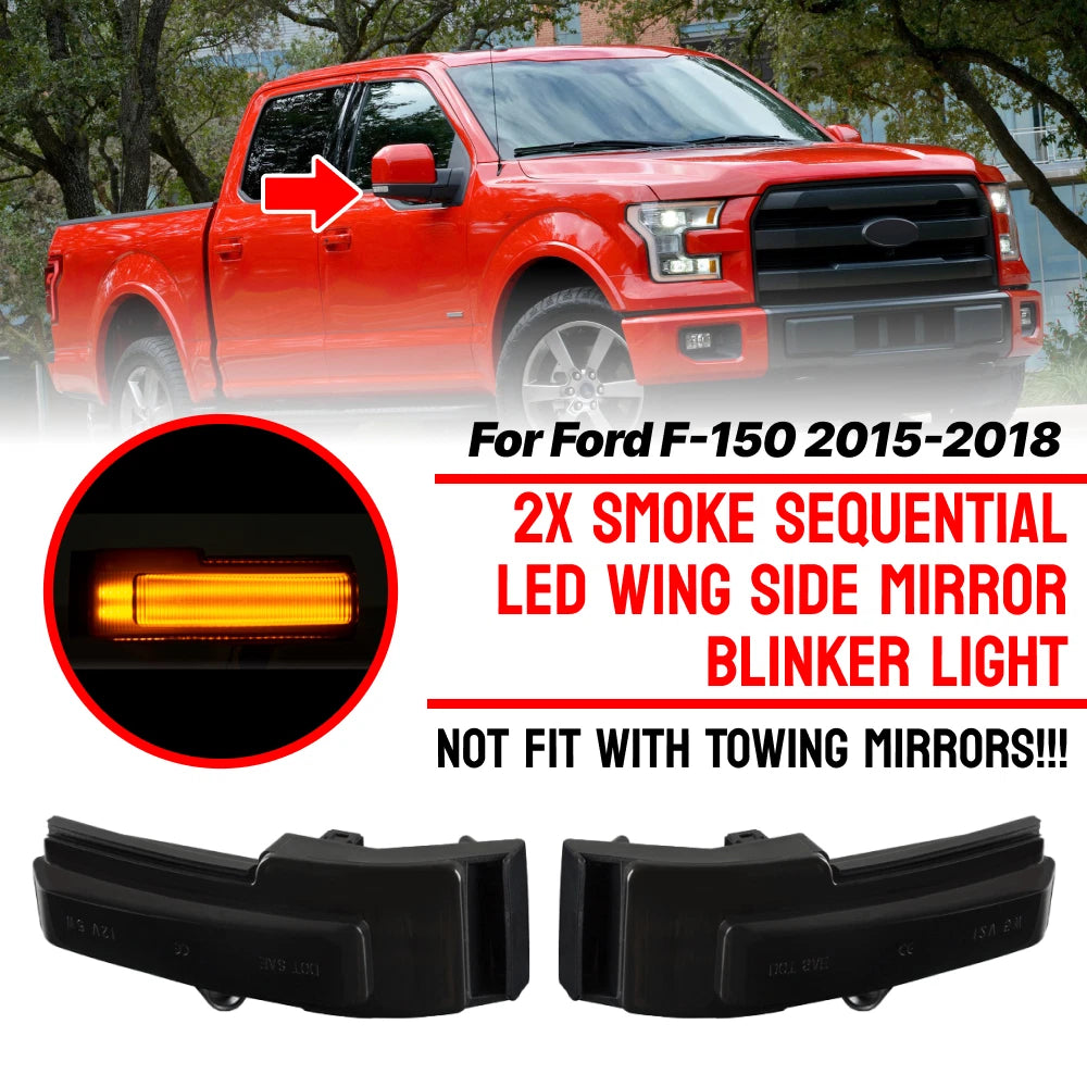 Smoke LED Side Mirror Blinker Light Turn Signal Lamps for Ford F-150 (2015–2018)