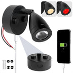 RV LED Reading Light for Universal Use (12V) - Touch Dimmer, USB-C, Black