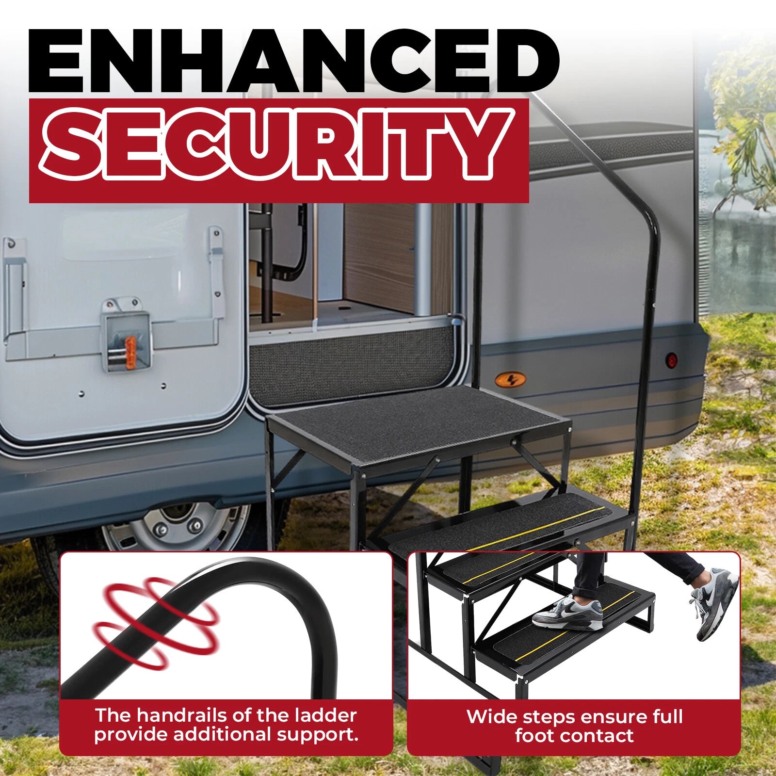 3-Step Anti-Slip Stair with Handrail for RV Camper (Portable)