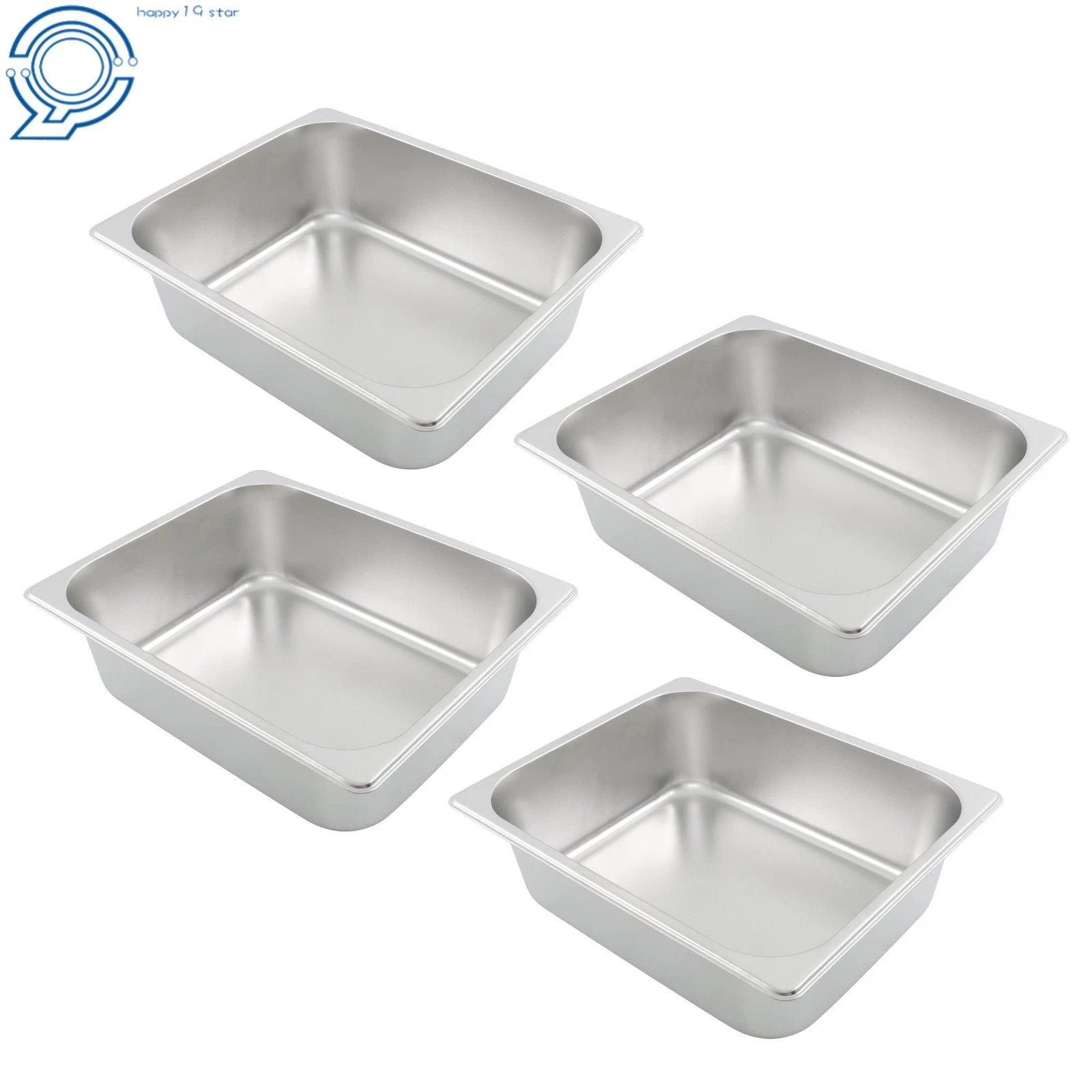 4-Pack Stainless Steel Half Hotel Pans (4" Deep)
