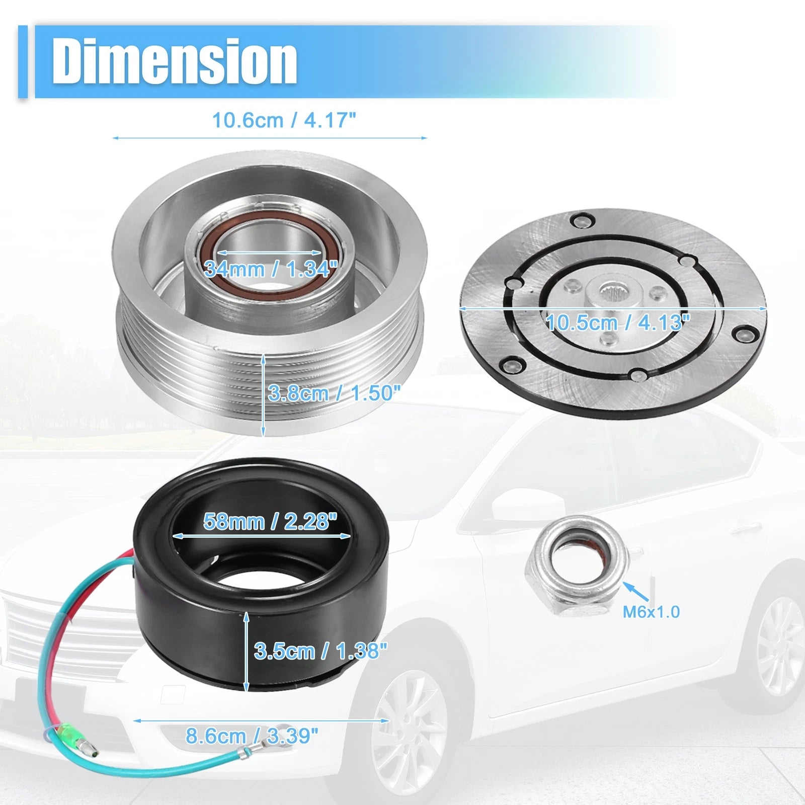 Set of 1 AC Compressor Clutch Kit Pulley Coil for Honda Fit (2009–2014)