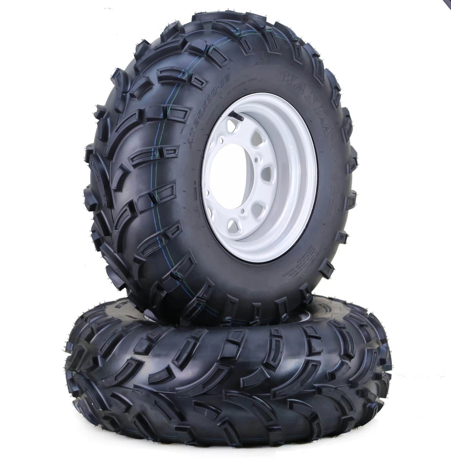 Set of 2 WANDA ATV Tires & Wheels 24X10-12 6-Ply 4-156 PCD 4+3 Silver