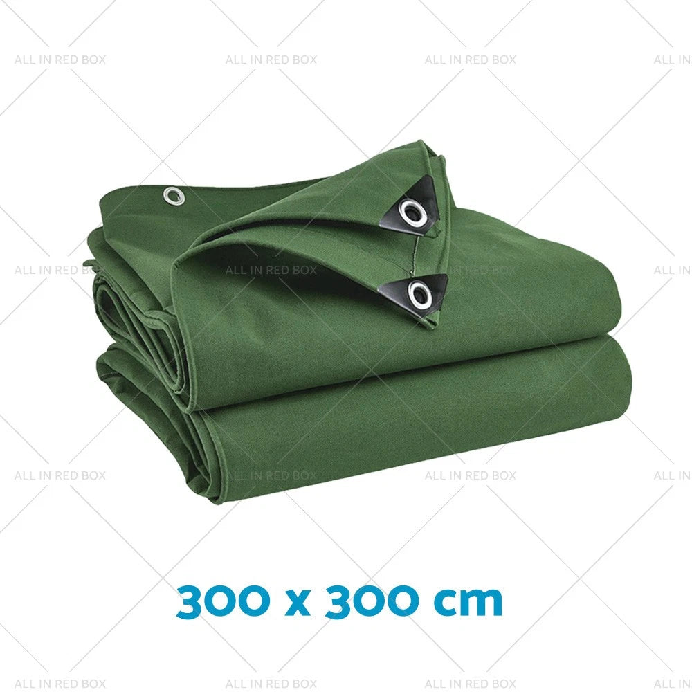 Heavy Duty Canvas Tarp 300x300cm Waterproof Sun Blocked Dustproof