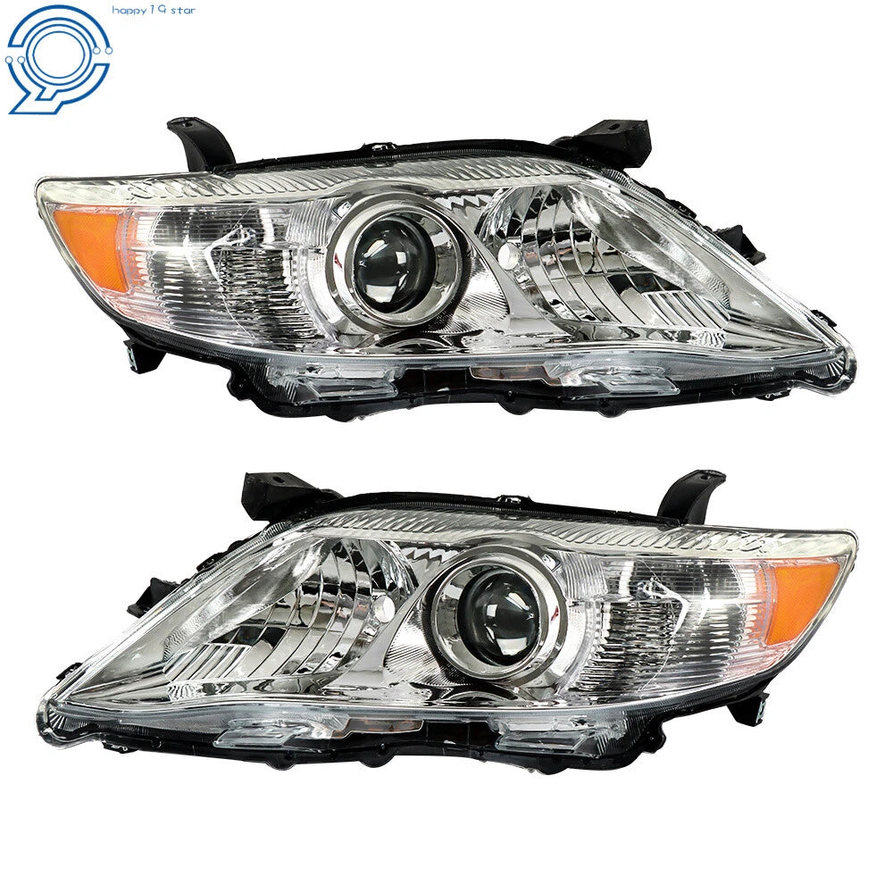 Set of 2 Halogen Headlights for Toyota Camry (2010–2011) Chrome Bezel