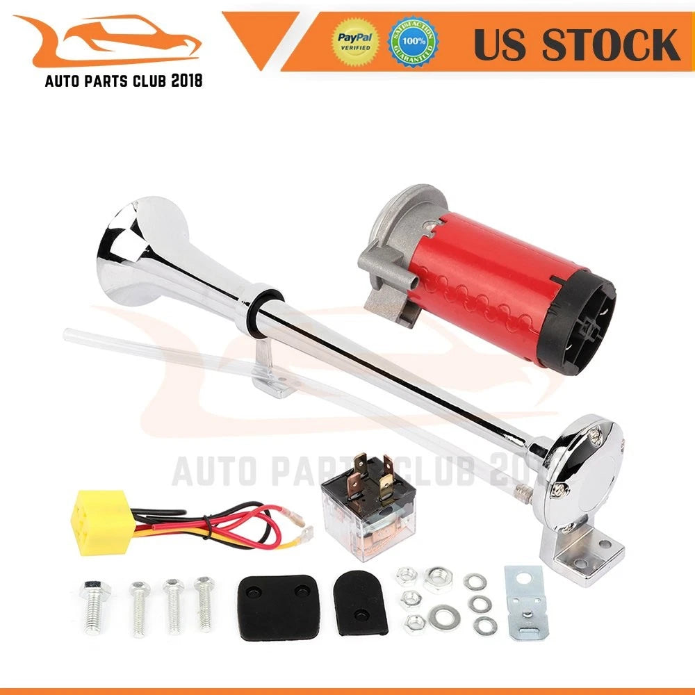 150DB 12V Chrome Trumpet Air Horn Compressor Relay Kit for Car Truck