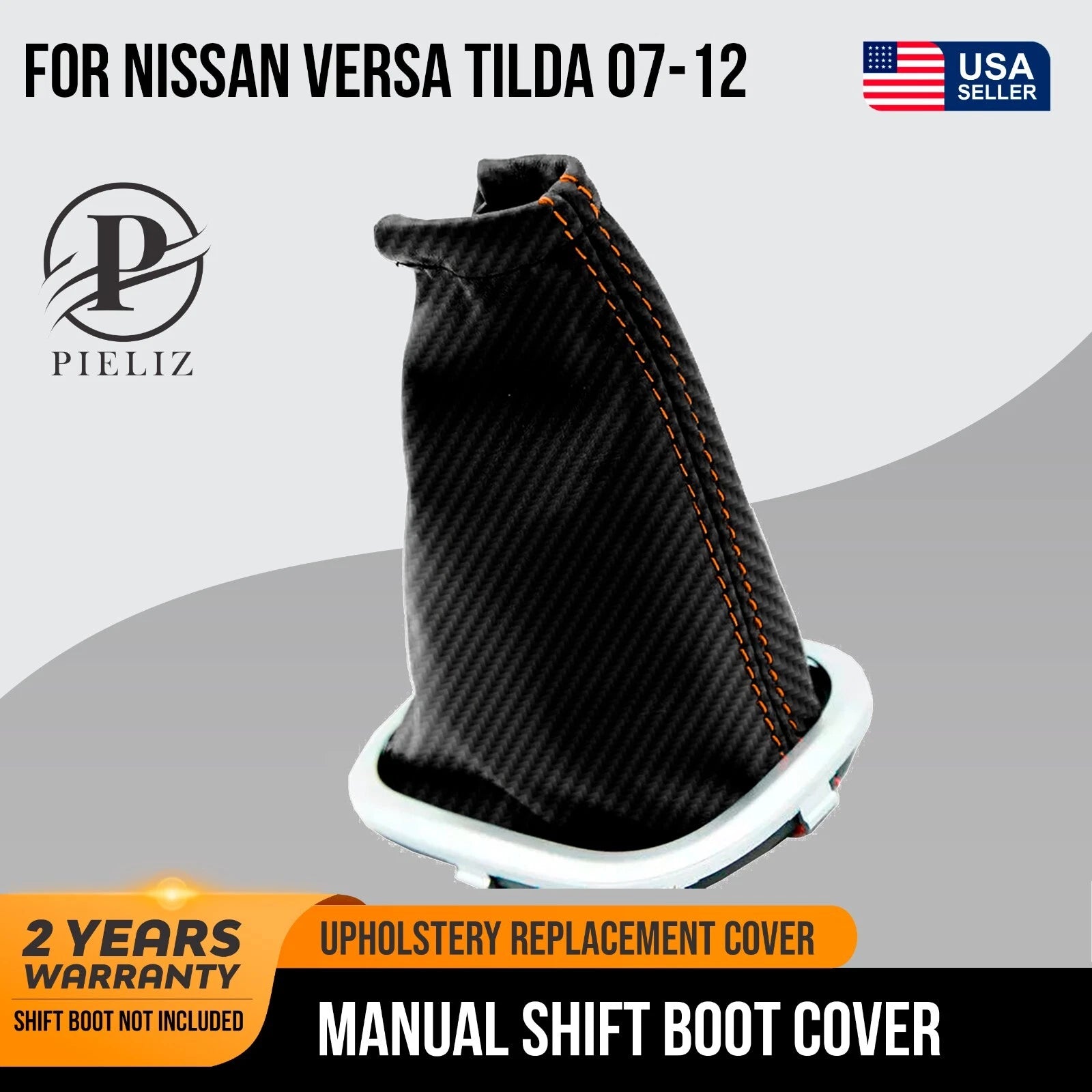 Manual Shift Boot Cover for Nissan Versa (2007–2012) - Carbon, Orange Stitch