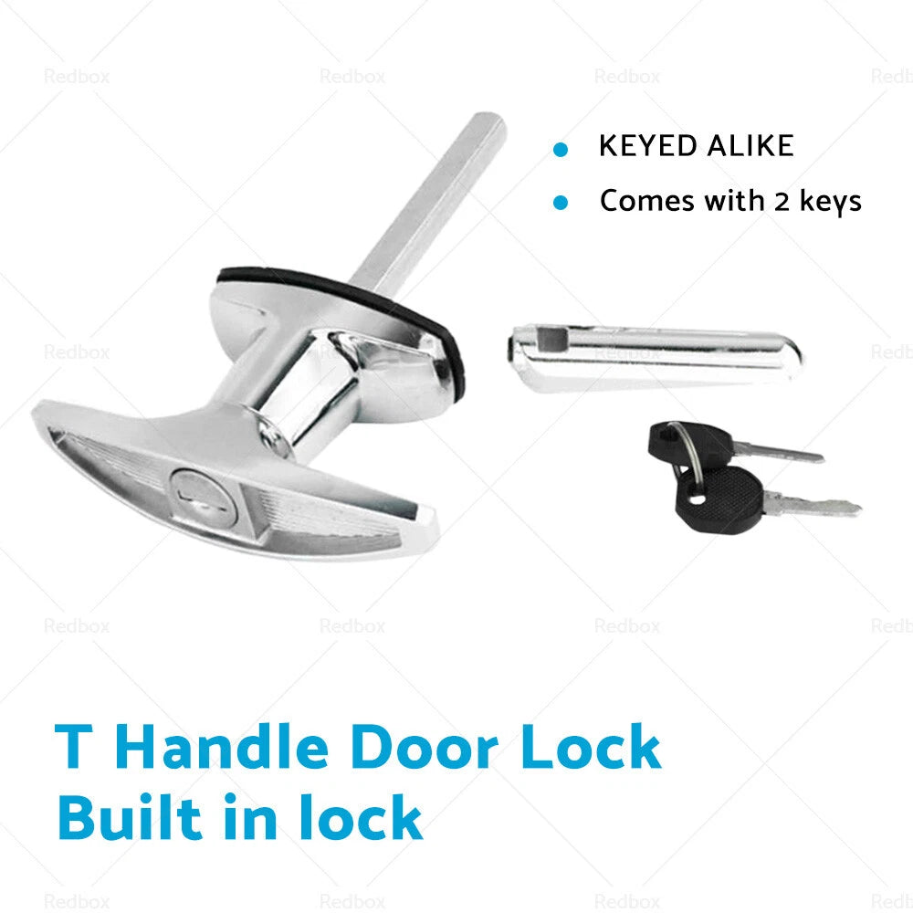 Set of 2 Chrome Rear Fixing T Handle Locks with Key for Trailer Caravan (N/A)