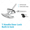 Set of 2 Chrome Rear Fixing T Handle Locks with Key for Trailer Caravan (N/A)