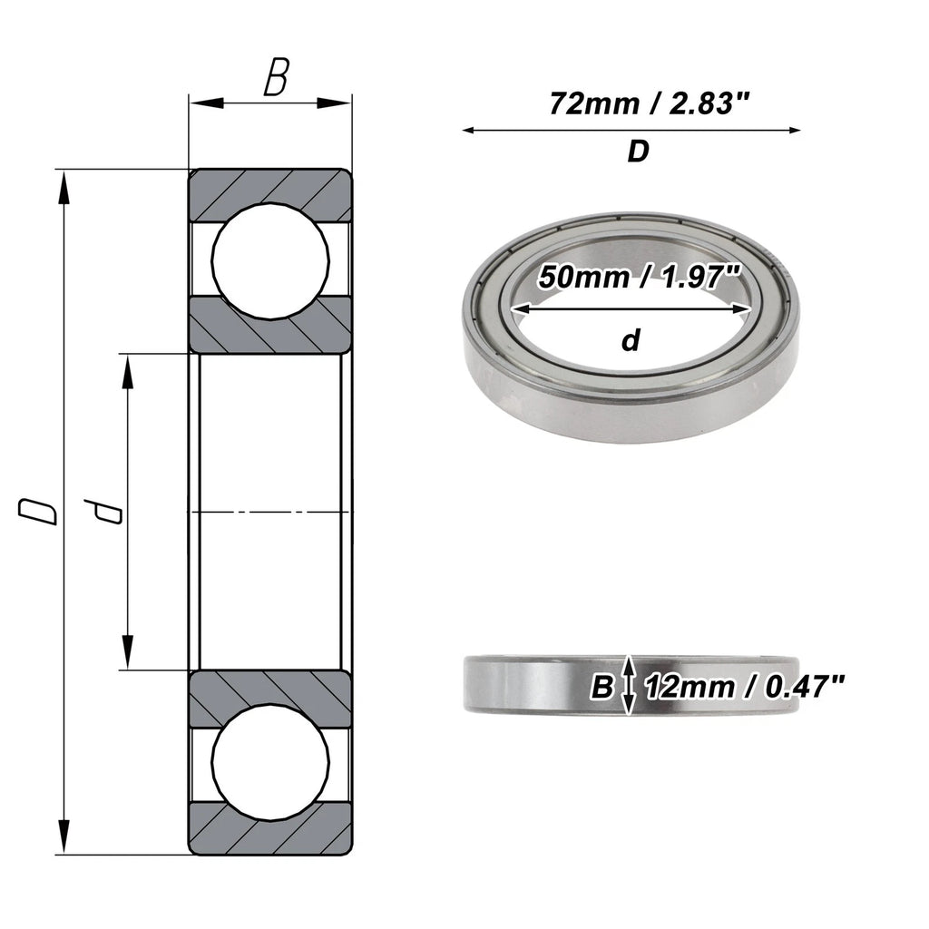 Deep Groove Ball Bearing 6910ZZ for Scooter Skateboard Wheel (50x72x12mm)