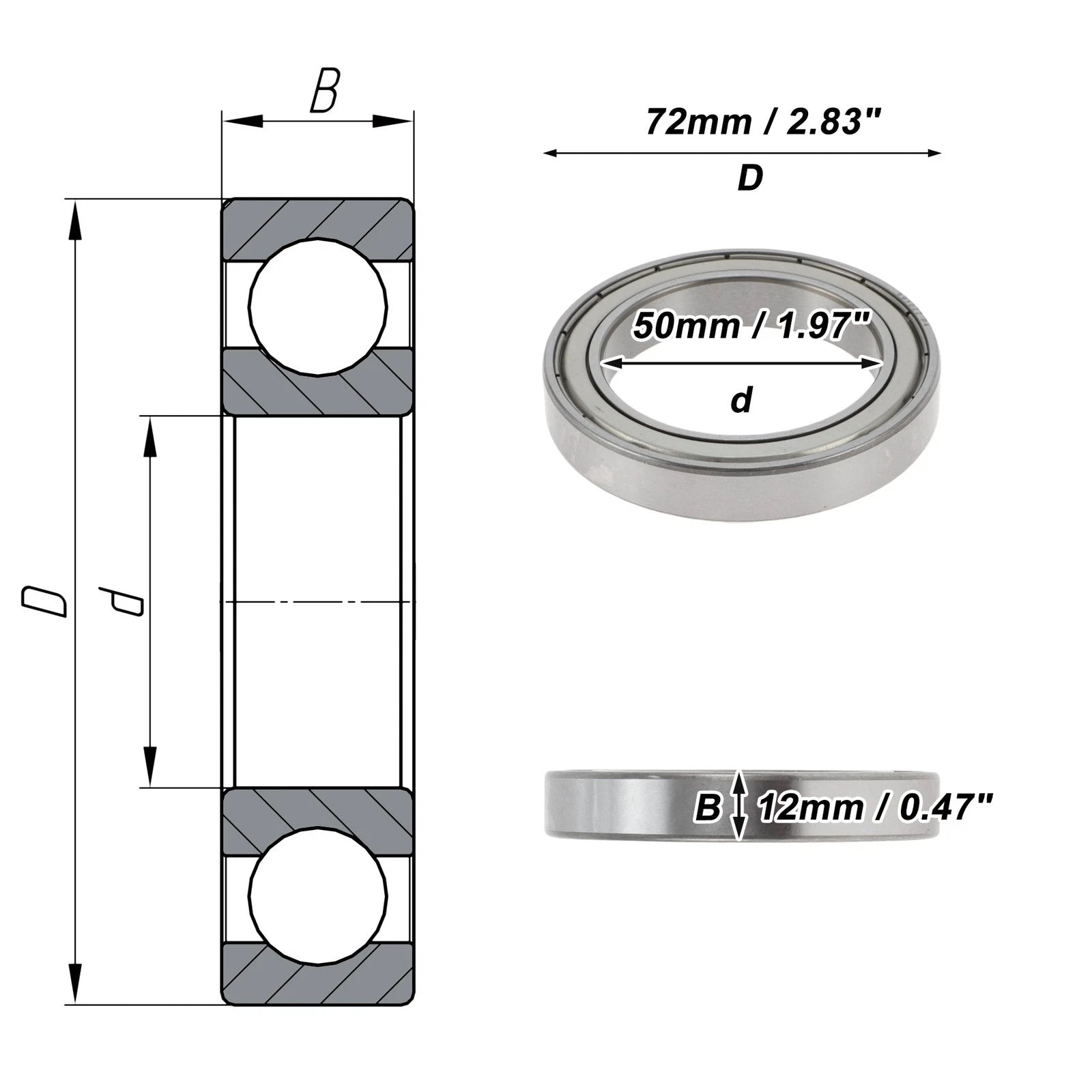 Deep Groove Ball Bearing 6910ZZ for Scooter Skateboard Wheel (50x72x12mm)