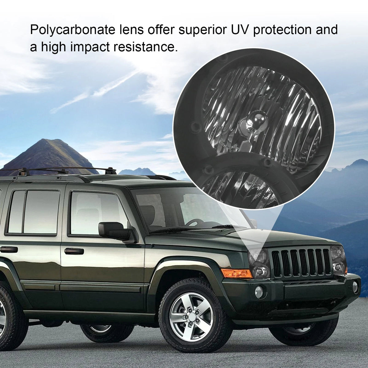Black Crystal Headlights for Jeep Commander (2006–2010)