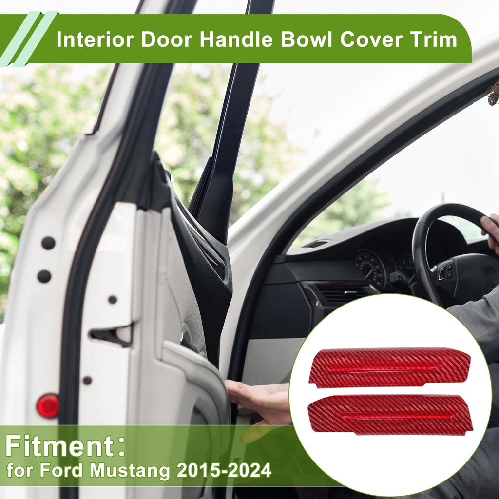 Interior Door Handle Bowl Cover Trim for Ford Mustang (2015–2024) Carbon Fiber Red