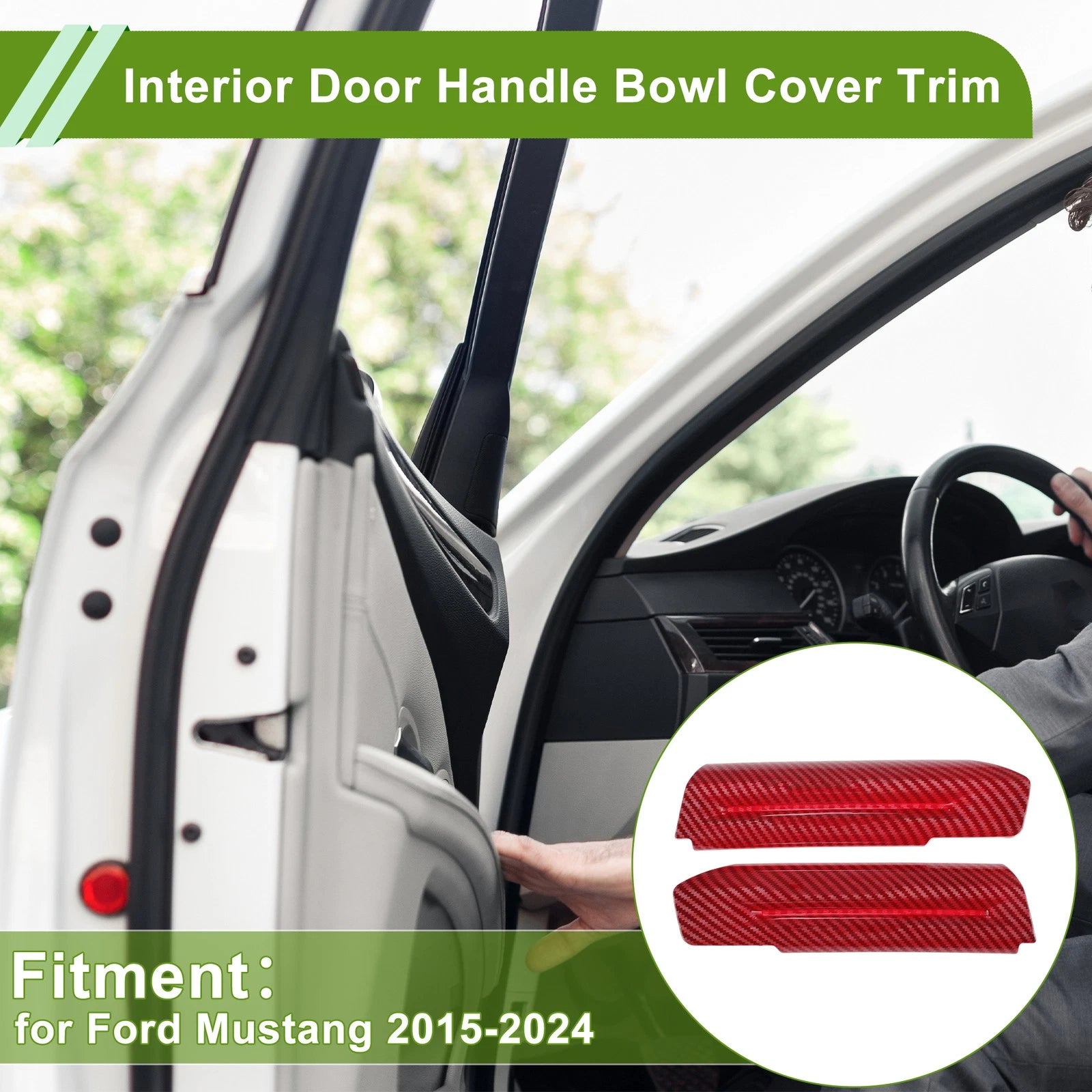 Interior Door Handle Bowl Cover Trim for Ford Mustang (2015–2024) Carbon Fiber Red